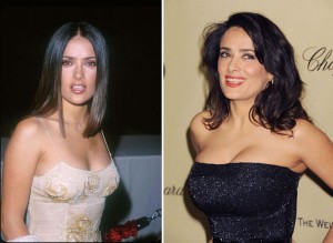 Salma Hayek breast implants surgery before and after boob job photos 1